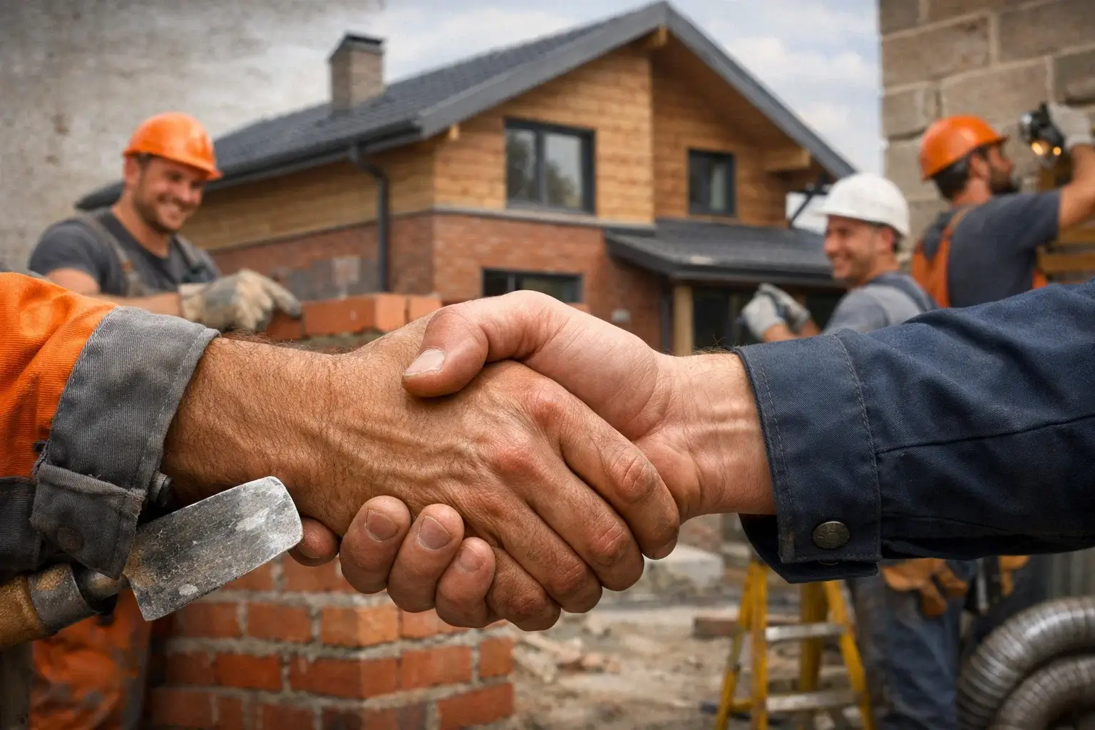 builder and client handshake after construction project completion