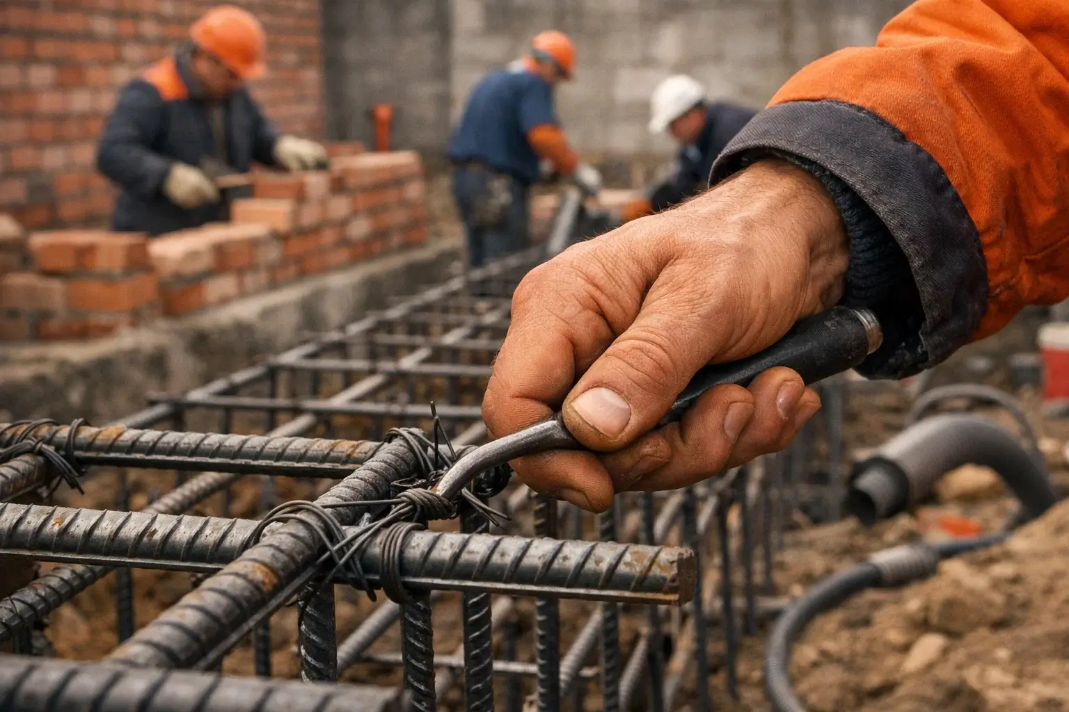 hand tying rebar wire for reinforced concrete frame
