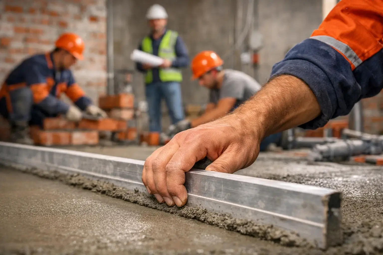 hand leveling floor screed with construction rule